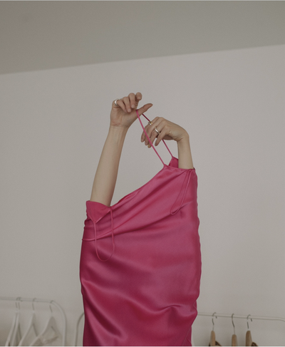 Woman trying on a dress